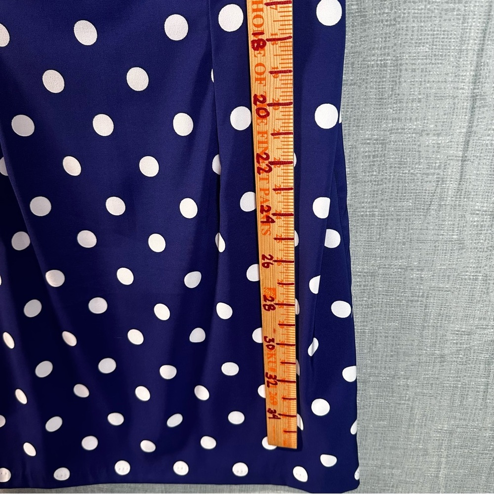 Connected Apparel Blue White Polka Dot Sheath Dress Size 16 Sleeveless Knee Work - Picture 12 of 13